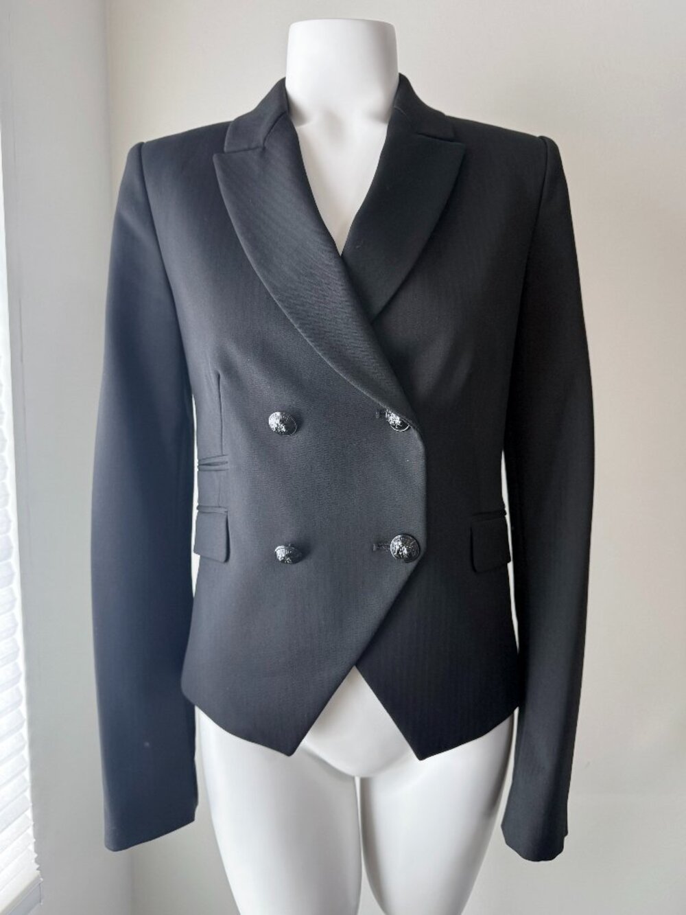 Zara Double Breasted Black Blazer with Black Button Detail